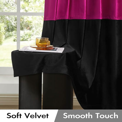 Modern Hot Pink Black Velvet Curtains Luxury 108 inch - Image 3