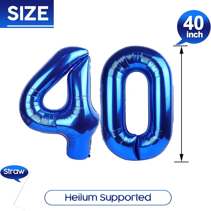 40 Balloon - Metallic Blue Birthday Number Balloons, 40 Inch Decorations | - Image 5