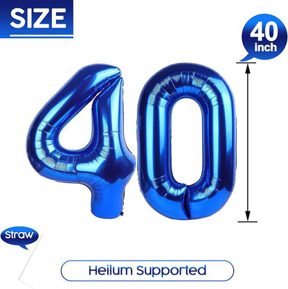 40 Balloon - Metallic Blue Birthday Number Balloons, 40 Inch Decorations | - Image 5