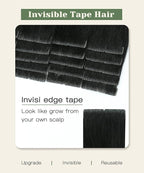 SURNEL Invisi Tape in Hair Extensions Huaman 16 Inch Natural Black Injected Seamless Tape in Hair Extensions 20 Pcs 35g(#1B,16)