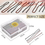 100PCS 2.4Inch U Shaped Hair Pins Black,Brown Bobby Pins for All Hair Types,Hair Pins for Women,Pain-Free U Pins for Buns With Box（Black+Brown）