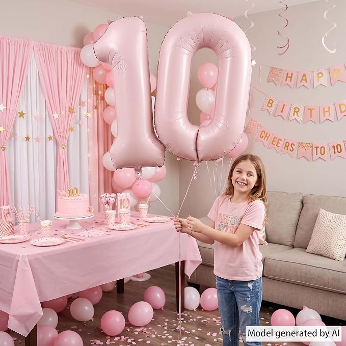 Baby Pink Number 10 Balloon 40 Inch, Foil Digits Festive Party Supplies | - Image 2