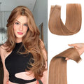 Tape in Hair Extensions Human Hair 20pcs Remy Hair Extensions 18 Inch Light Brown Straight Invisible Human Hair Tape in Extensions Skin Weft Tape Extensions Human Hair (30#,18 Inch)