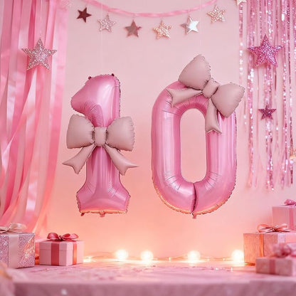 Bow Pink 0 Balloons, 40 Inch Giant Pink Bow Helium Foil Number 0 - Image 5