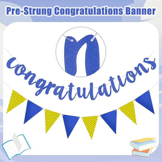 Boao Pre-Strung Congratulations Banner Sign Glitter Congratulation Banner 10 ft - Image 2