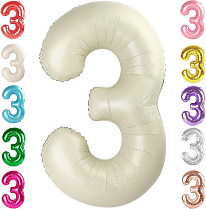 3 Balloon Numbers Birthday Decorations, 40In Cream Balloons by Mluchee