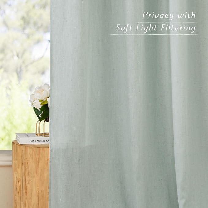 NICETOWN Sage Green Thick Linen Curtains 72" Length, Grommet Privacy Window - Image 6