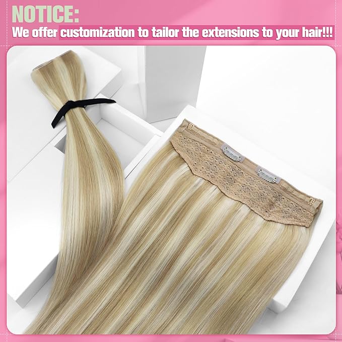 YoungSee Wire Hair Extensions Real Human Hair Balayage Wire Hair Extensions Ombre Medium Brown to Blonde Balayage with Brown Fish Line Human Hair Extension 20 Inch 100g