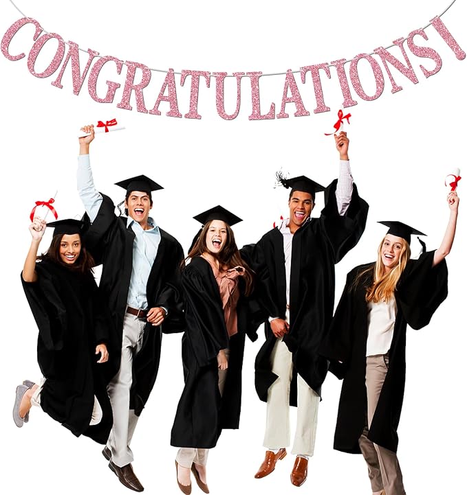 Pink Glitter Congratulations Banner, Congrats Grad/Class of 2026/So Proud of You - Image 3