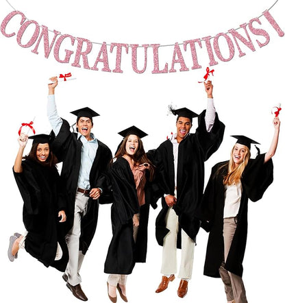 Pink Glitter Congratulations Banner, Congrats Grad/Class of 2026/So Proud of You - Image 3