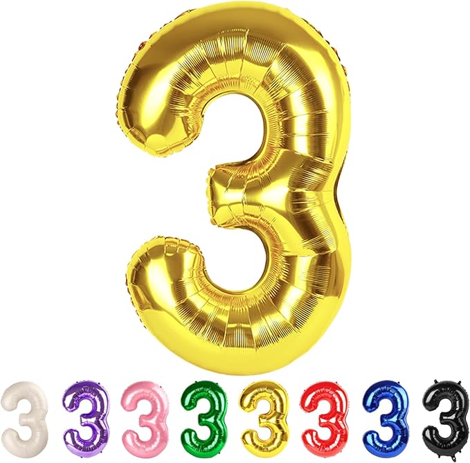 3 Balloon Numbers Party Decorations, 40In Gold Balloons by Mluchee
