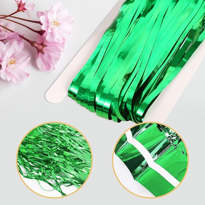 5 Pack Green Fringe Backdrop 3.2ft x 8.2ft Foil Curtain Tinsel Fringe Curtains - Image 4