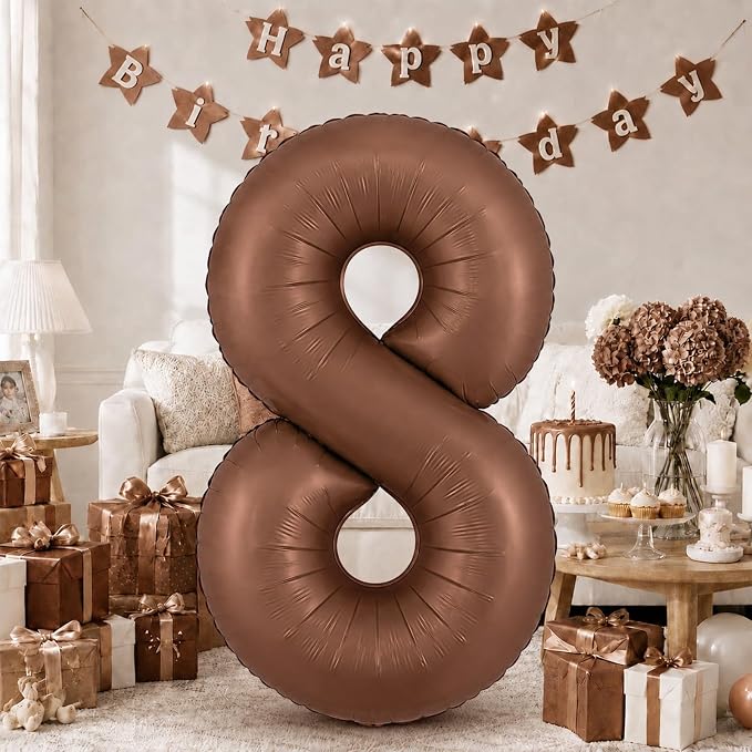 40 Inch Balloon Number 8 Dark Brown, Large Foil Chocolate Brown Number 8 by KAINSY