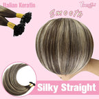 YoungSee K Tip Hair Extensions Human Hair Dark Brown Ombre Ash Blonde K Tip Hair Extensions Human Hair Ombre 22In 1G/S 50G