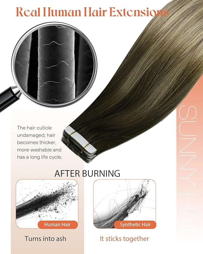 Sunny Hair Tape in Hair Extensions Human Hair Brown Balayage Blonde Tape in Extensions 24 Inch Real Hair Extensions Tape in 20Pcs 50g