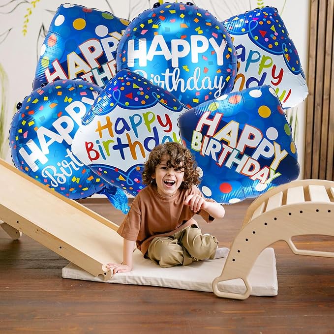 Blue Happy Birthday Balloon Set | 6 Pcs Birthday Party Foil Balloons Party - Image 3