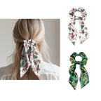 2 Piece Christmas Elastic Ribbon Bow Hair Ties Candy Cane Holly Knotted Bow for Ponytail Fashion Bow Hair Scrunchies with Flowing Tails No Damage