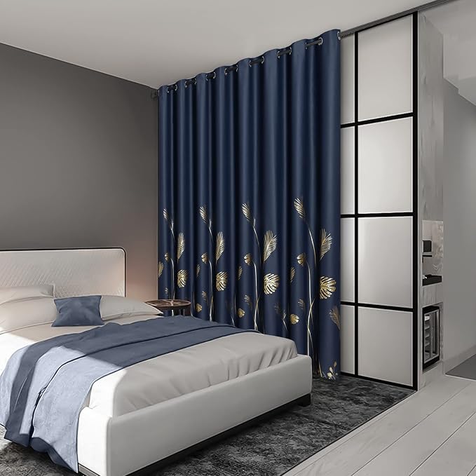 Navy Blue Sliding Door Curtain 100 X 84 Inch, Grommet Extra Wide Window Curtain - Image 2
