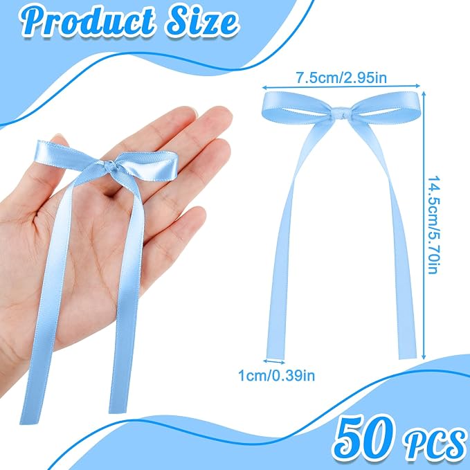 NEBURORA 50 Pcs Blue Bows for Cake Decoration Party Ribbon Bowknots | Pastel - Image 2