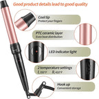 Curling Iron Wand, 3 in 1 Curling Wand Set with Ceramic Barrel for Long/Medium Hair, 0.35"-1.25" Interchangeable Hair Curler Wand, Dual Voltage, Includes Glove & Clips