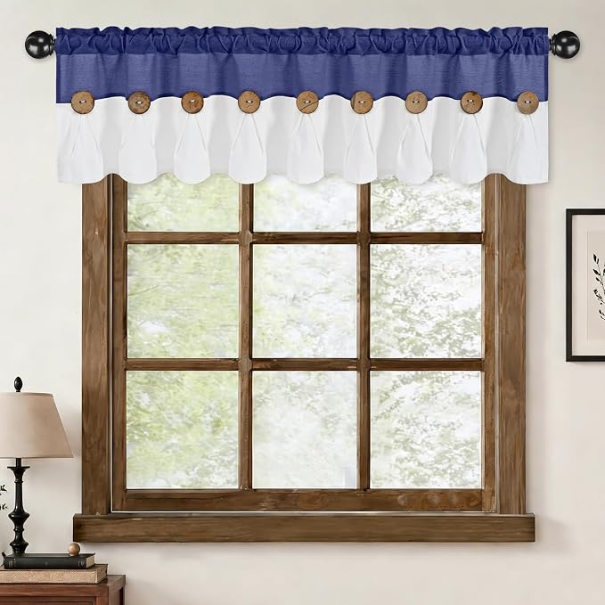 Farmhouse Valance Curtains, Boho Cotton Linen Kitchen Valance, Rustic Button - Image 7