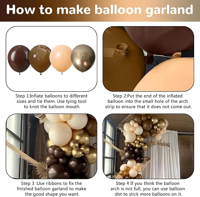 HILAVO Brown Balloon Arch Kit 18 in Clear Balloons Shades of Brown Cream Dark - Image 6