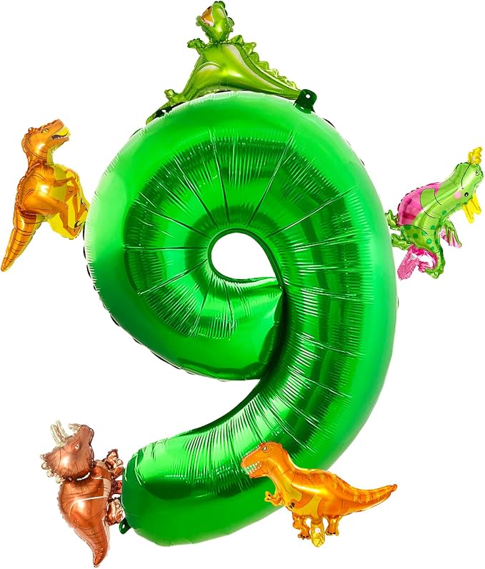 LilyZheng Large Dinosaur Balloon Number 9, 40 Inch Dark Green Foil Balloon by LILYZHENG