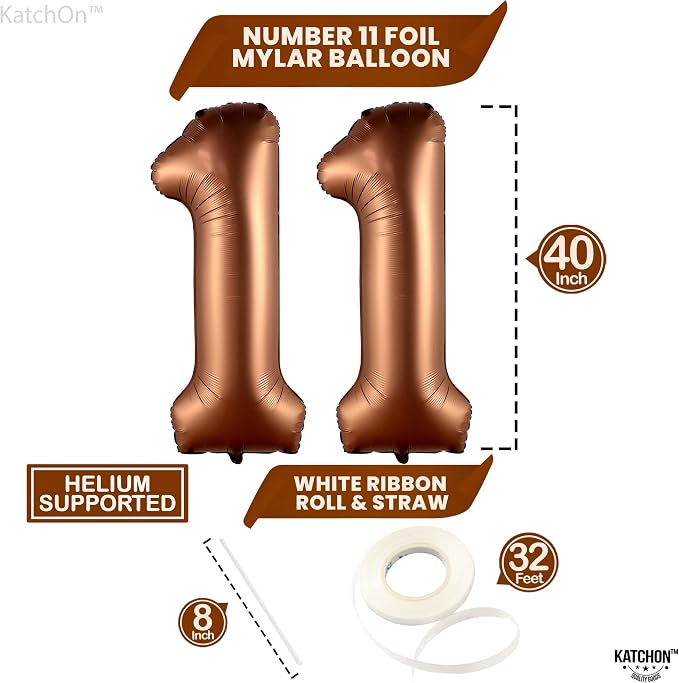 KatchOn Coffee Brown Number 11 Balloon 40 Inch, 11th Birthday Balloon Decor | - Image 4