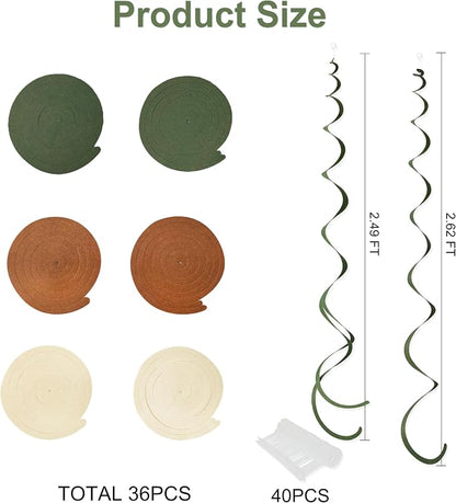 36 Pcs Jungle Hanging Swirl Decorations Sage Green Brown Beige Felt Swirl - Image 2