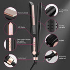 SKIMI Airflow Styler, Titanium Flat Iron Hair Straightener, Professional Curling Iron with Cooling Air Vents to Lock in Style, 5 Temps & Dual Voltage, Auto Off (Black & Rose Blush).