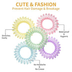 16Pcs Spiral Hair Ties, (Clear Colourful) Hair Elastic Coils for Women and Girls, Waterproof Phone Cord Hair Scrunchies Accessories Bands for Ponytails and Updos