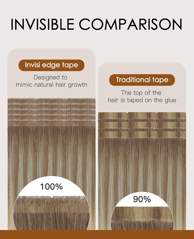 VINBAO 55g Invisible Tape in Extensions Human Hair Balayage Ombre Brown to Blonde Seamless Injected Pro Quality Injection Extensions Human Hair Tape Ins 20pcs 20inch #8T60