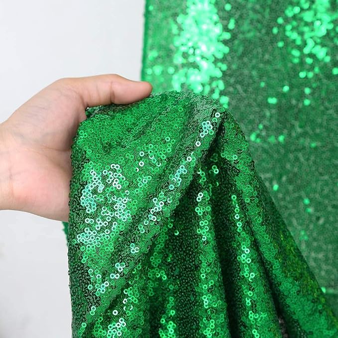 Green Sequin Backdrop Curtains 4 Pcs 2ftx8ft Glitter Shimmer Fabric | Sparkly - Image 3