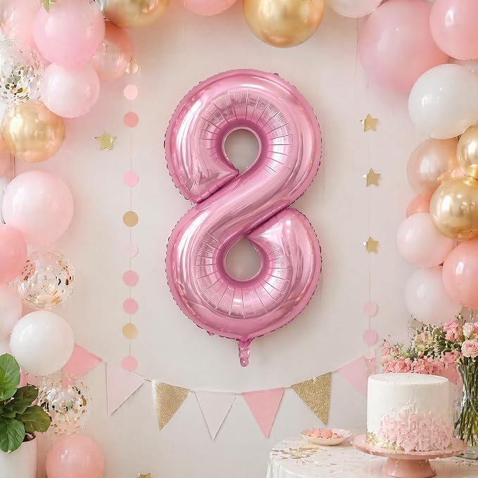 40 Inch Pink Number 8 Balloon, Giant Number Balloons, Birthday Decorations | - Image 5