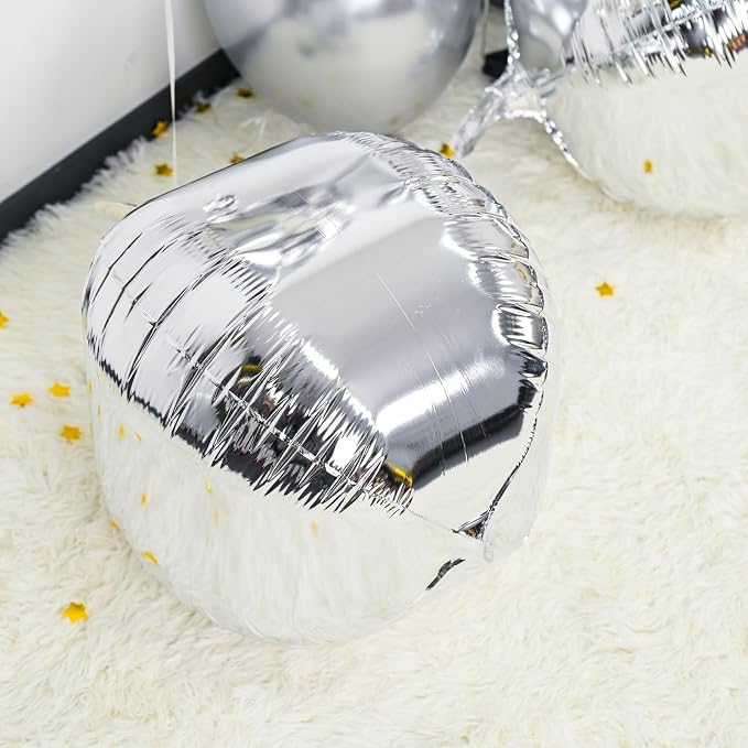 6Pcs Silver Round Foil Balloons, Giant 4D Round Ball Balloons, 22 Inch Metallic - Image 5