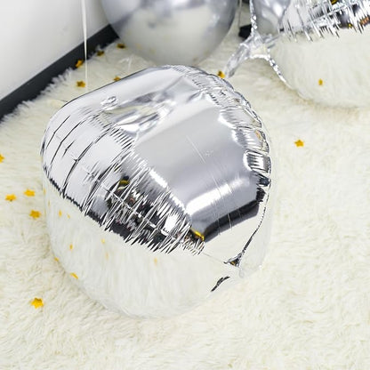6Pcs Silver Round Foil Balloons, Giant 4D Round Ball Balloons, 22 Inch Metallic - Image 5