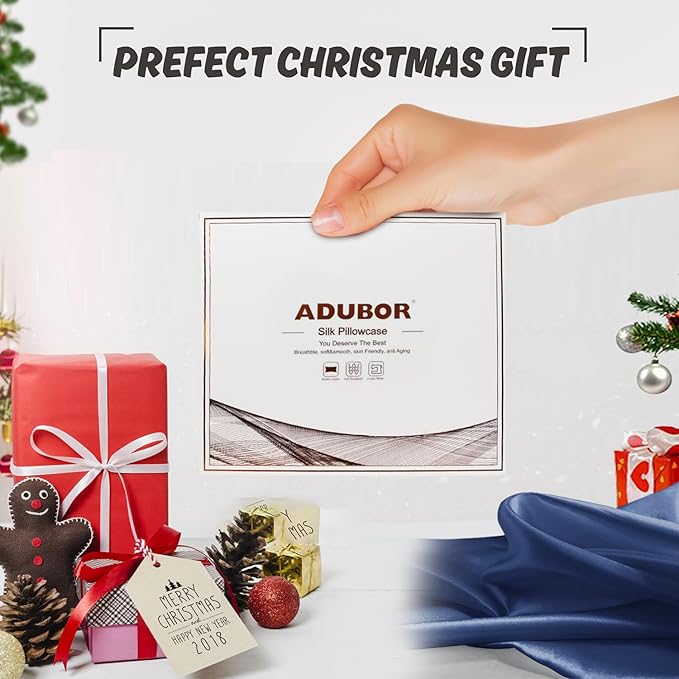 Adubor 100% Silk Pillowcase - Mulberry Silk Pillow Cases, 23 Momme 6A Grade Fibers, Silk Pillow Case for Hair and Skin Health, with Hidden Zipper (Standard 20''×26'', Navy Blue, 1PC)