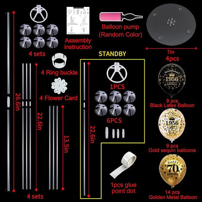 TONIFUL 4 Set 60th Birthday Decor Printed 1956 Black Gold Balloon Stand | - Image 2