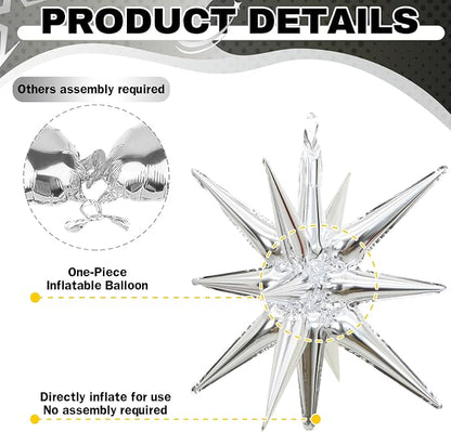 HILAVO 6PCS Silver Black Star Balloons, 22Inch Large Star Balloon Foil Balloons - Image 3