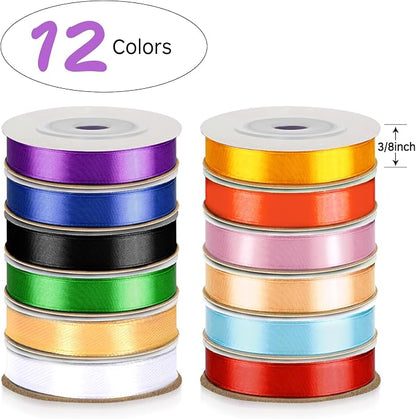 Rainbow Satin Ribbon, 12 Colors 3/8 Inch x 12 Rolls | Total 120 Yards, Colorful - Image 2