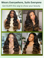 KLAIYI Ombre Brown Loose Body Wave 13x4Pre Everything Lace Frontal Chestnut Brown Drawstring Wig with Face Framing Layers Precut Lace Pre Plucked Bleached Bye Bye Knots Ready to Wear and Go Wig 22Inch