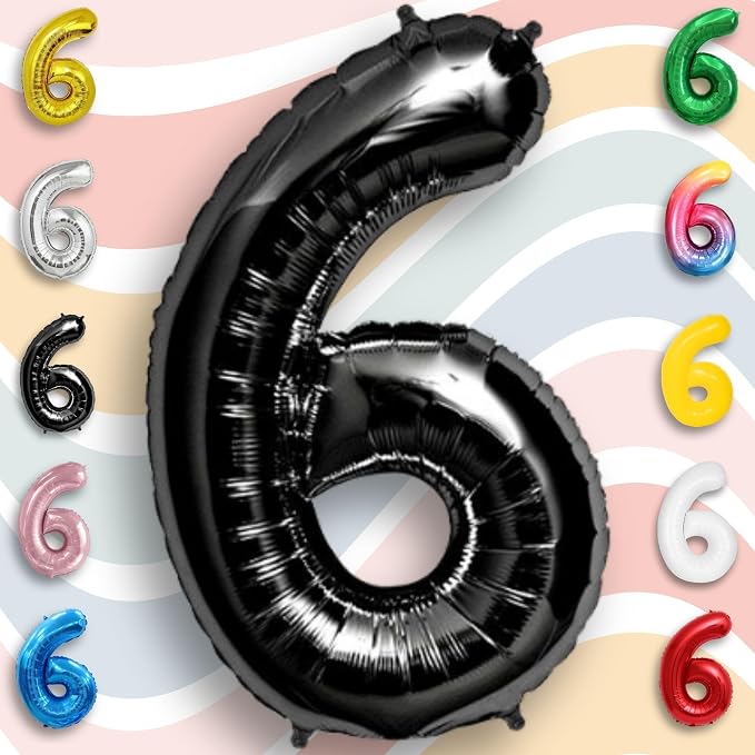 Black Number Balloon 6 Mylar Foil Balloons 40 inch - Image 3