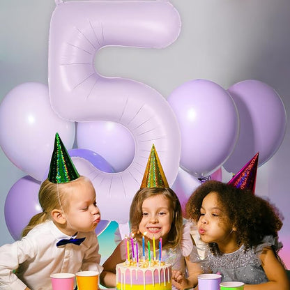 Light Purple Number 5 Balloon, 40 Inch Big Large Foil Helium Number Balloons - Image 5