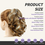 Blonde Ponytail Extensions,9" Short Curly Wavy Claw Clip in Ponytails Hair Extensions Natural Soft Synthetic Hairpiece for Women