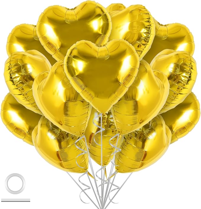 TONIFUL 30 Pcs Gold Heart Balloons 18 Inch Heart Shape Foil Mylar Balloons | by TONIFUL