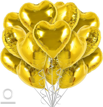 TONIFUL 30 Pcs Gold Heart Balloons 18 Inch Heart Shape Foil Mylar Balloons | by TONIFUL