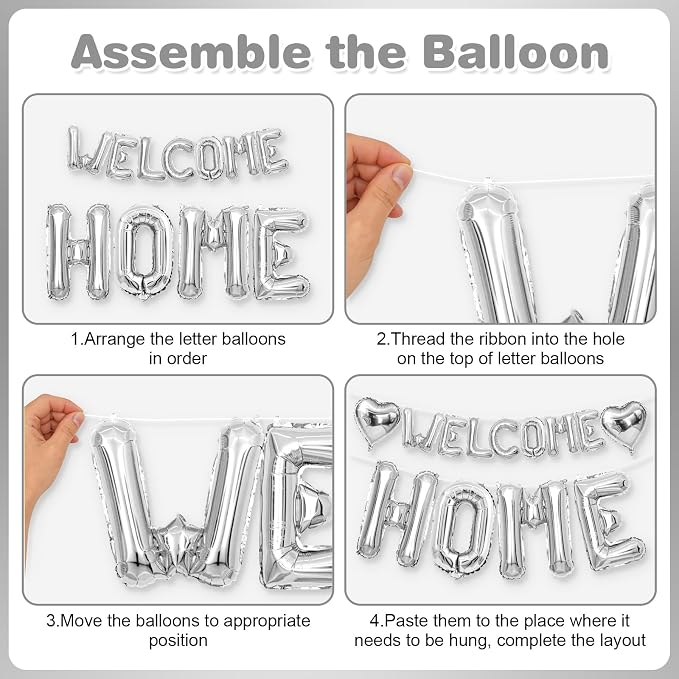Welcome Home Balloons Silver, 40Inch HOME and 16Inch Welcome Foil Balloons - Image 7