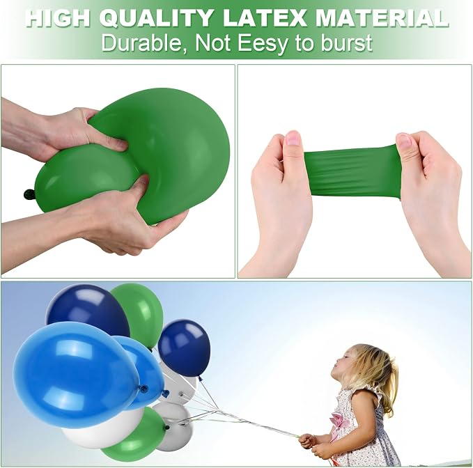 Blue Green Balloons Set, 12 Inch Navy Blue Dark Green Grey Latex Balloons Helium - Image 3