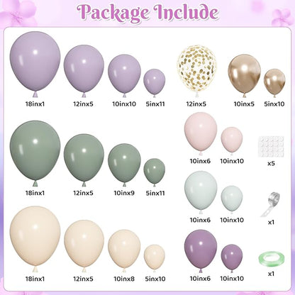 152Pcs Dusty Green Purple Pink Balloons Garland Arch Kit | Different Sizes 18 - Image 2