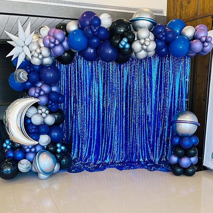 Royal Blue Sequin Backdrop Curtains 4 Pcs 2ftx8ft Glitter Shimmer Fabric | - Image 7